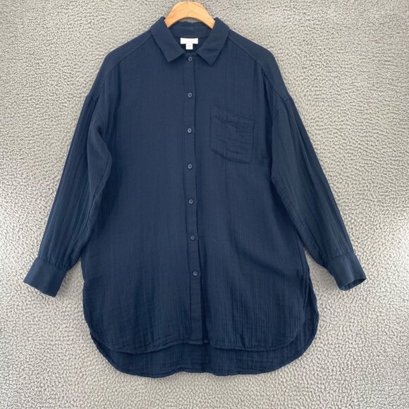 J Jill Top Womens Extra Small Navy Pure Jill Button Up Collar Long Sleeve Tunic - Picture 1 of 12